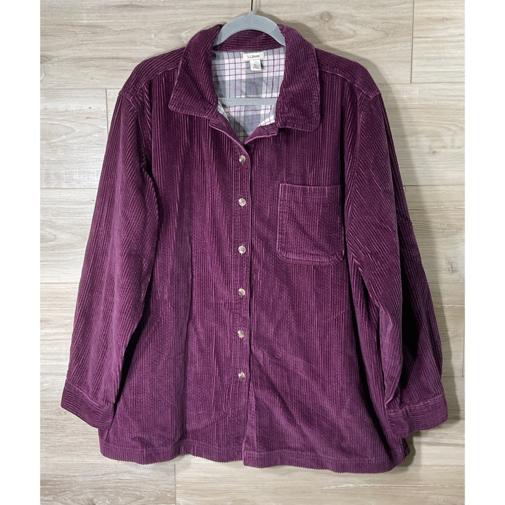 Vintage 90s L.L. Bean Wide Whale Lined Button Shirt Jacket Purple Womens XL